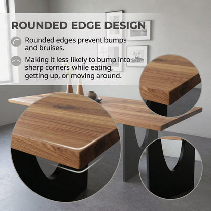 55.12"-78.74"Solid Wood Dining Table, Modern Rectangular Table with Black Metal U-Cut Legs