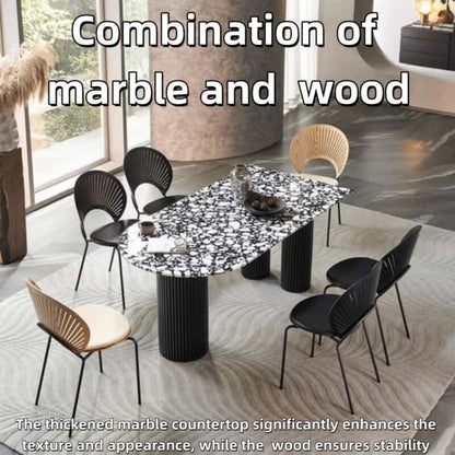 55.12"-70.87"Oval Terrazzo Dining Table, Durable Black Fluted Base