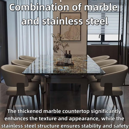 55.12"-78.74"Luxury Blue Marble Dining Table Set for 6, Modern Sintered Stone Kitchen Table