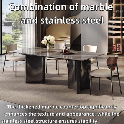 55.12"-70.87"Luxury Grey Marble Dining Table Set with 6 Upholstered Chairs