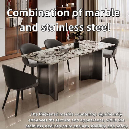 55.12"-78.74"Rectangular Sintered Stone Dining Table, Natural Veined Marble Top with Metal Base