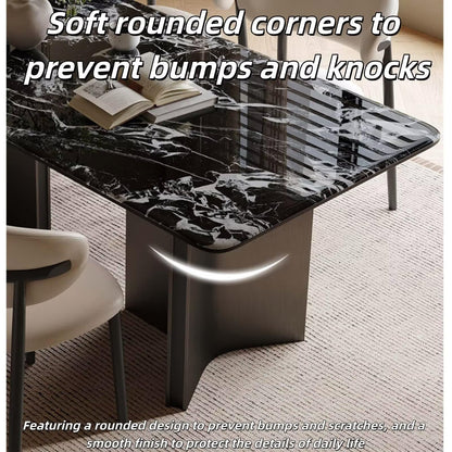 55.12"-70.87"Modern Black & White Marble Dining Table Set with 6 Chairs