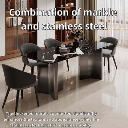 55.12“-78.74”Modern Black Marble Dining Table Set with 6 Chairs for Kitchen & Dining Room