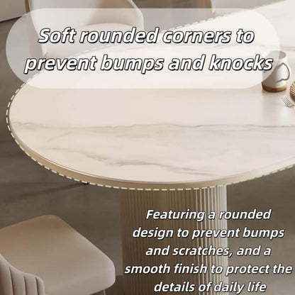 55.12"-78.74"Oval White Marble Dining Table, Modern Table with Fluted Cream Pedestal Base