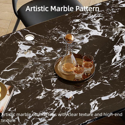 55.12"-70.87"Oval Black Marble Dining Table Set with 4 Chairs for Modern Kitchen