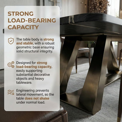 55.12"-78.74"Modern Dark Marble Dining Table, Contemporary Table with Unique V-Shaped Metal Legs