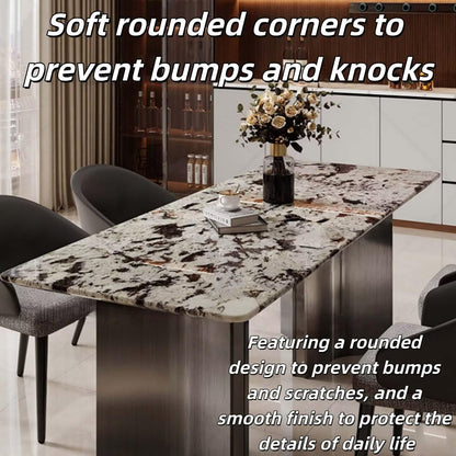 55.12"-78.74"Rectangular Sintered Stone Dining Table, Natural Veined Marble Top with Metal Base
