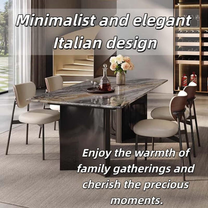 55.12"-70.87"Luxury Grey Marble Dining Table Set with 6 Upholstered Chairs