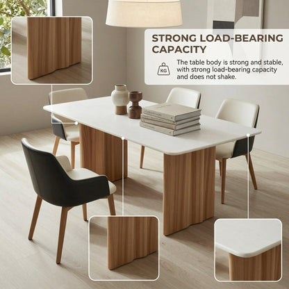 55.12"-78.74"Elegant White Surface Dining Table, Sleek Kitchen Table with Natural Wood Legs