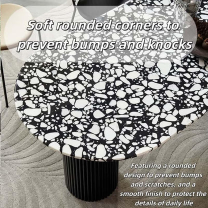 55.12"-70.87"Oval Terrazzo Dining Table, Durable Black Fluted Base