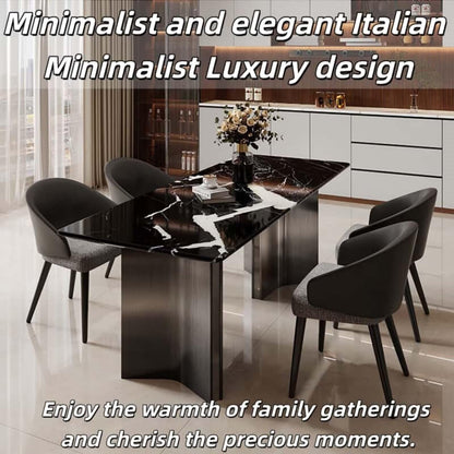 55.12“-78.74”Modern Black Marble Dining Table Set with 6 Chairs for Kitchen & Dining Room