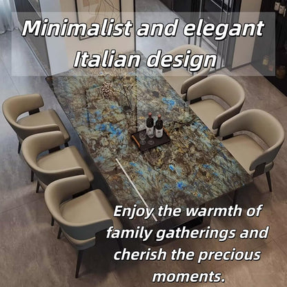 55.12"-78.74"Luxury Blue Marble Dining Table Set for 6, Modern Sintered Stone Kitchen Table