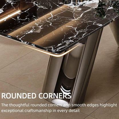55.11"-78.74"Modern Black Marble Dining Table, Luxury Rectangular Kitchen Table for 4-6 People