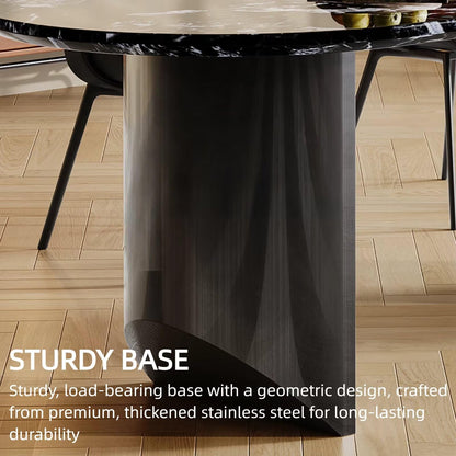 55.12"-70.87"Oval Black Marble Dining Table Set with 4 Chairs for Modern Kitchen