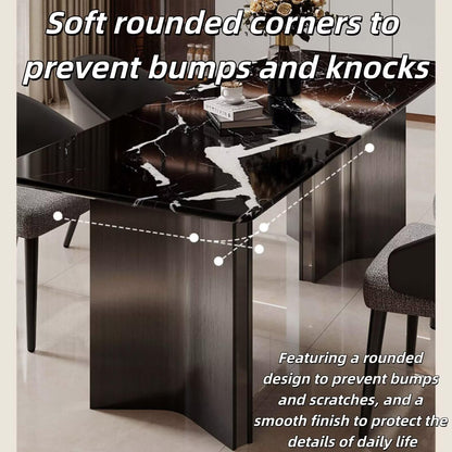 55.12“-78.74”Modern Black Marble Dining Table Set with 6 Chairs for Kitchen & Dining Room