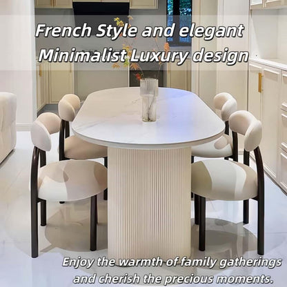 55.12"-78.74"Oval White Marble Dining Table, Modern Table with Fluted Cream Pedestal Base
