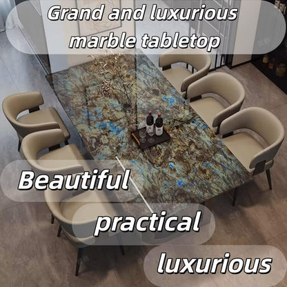 55.12"-78.74"Luxury Blue Marble Dining Table Set for 6, Modern Sintered Stone Kitchen Table
