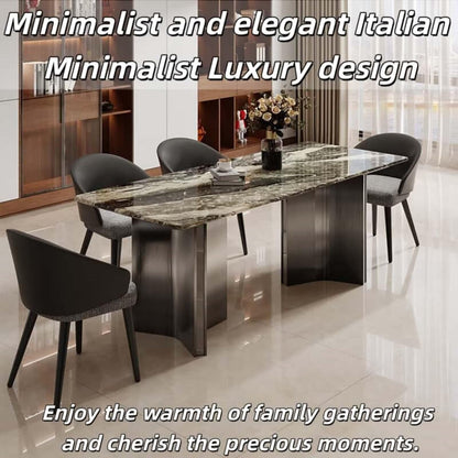 55.12"-78.74"Luxury Marble Dining Table Set with 6 Upholstered Chairs for Home & Apartment
