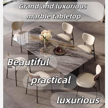 55.12"-70.87"Luxury Grey Marble Dining Table Set with 6 Upholstered Chairs