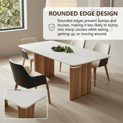 55.12"-78.74"Elegant White Surface Dining Table, Sleek Kitchen Table with Natural Wood Legs