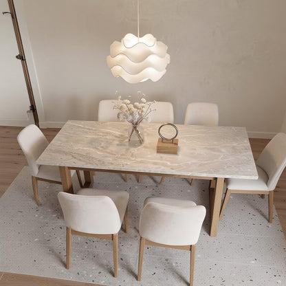 55.12"-78.74"Light Marble Dining Table, Modern Rectangular Table with Solid Wood Legs