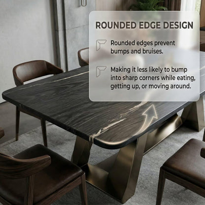 55.12"-78.74"Modern Dark Marble Dining Table, Contemporary Table with Unique V-Shaped Metal Legs