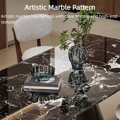 55.11"-78.74"Modern Black Marble Dining Table, Luxury Rectangular Kitchen Table for 4-6 People