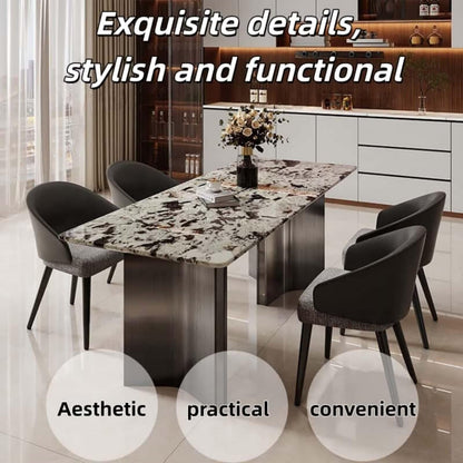 55.12"-78.74"Rectangular Sintered Stone Dining Table, Natural Veined Marble Top with Metal Base