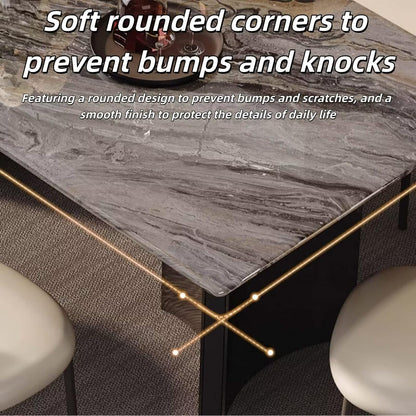 55.12"-70.87"Luxury Grey Marble Dining Table Set with 6 Upholstered Chairs