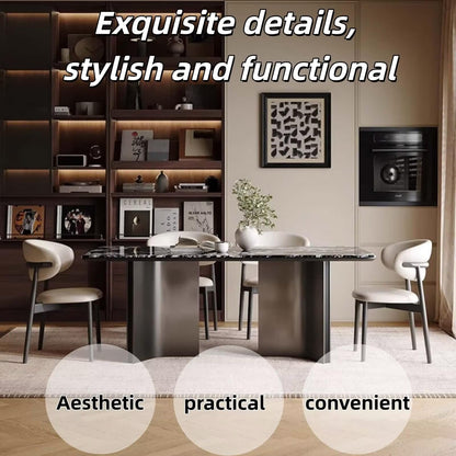 55.12"-70.87"Modern Black & White Marble Dining Table Set with 6 Chairs