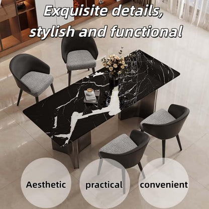 55.12“-78.74”Modern Black Marble Dining Table Set with 6 Chairs for Kitchen & Dining Room