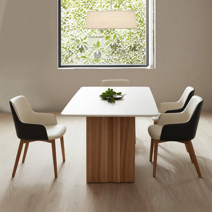 55.12"-78.74"Elegant White Surface Dining Table, Sleek Kitchen Table with Natural Wood Legs