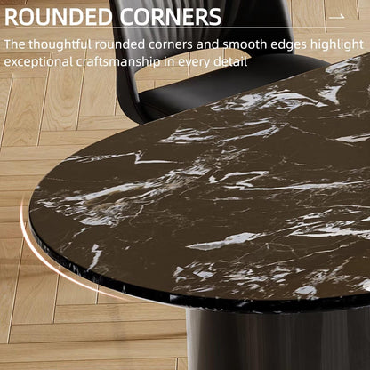 55.12"-70.87"Oval Black Marble Dining Table Set with 4 Chairs for Modern Kitchen