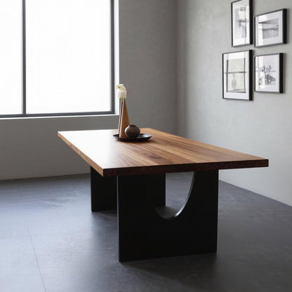 55.12"-78.74"Solid Wood Dining Table, Modern Rectangular Table with Black Metal U-Cut Legs