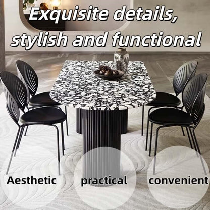 55.12"-70.87"Oval Terrazzo Dining Table, Durable Black Fluted Base