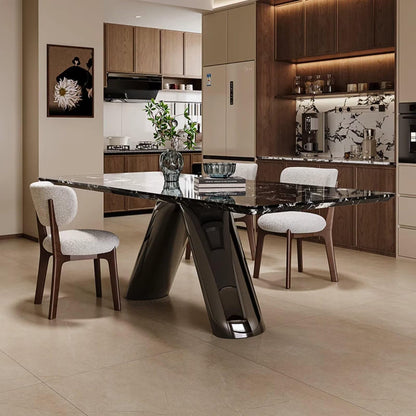 55.11"-78.74"Modern Black Marble Dining Table, Luxury Rectangular Kitchen Table for 4-6 People