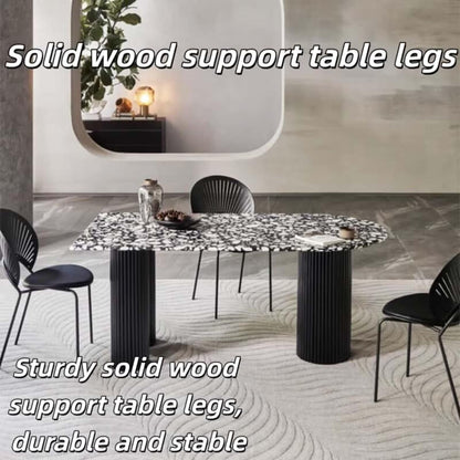55.12"-70.87"Oval Terrazzo Dining Table, Durable Black Fluted Base