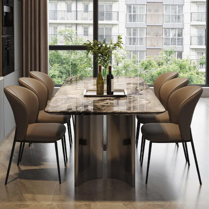 55.12"-70.87"Modern Grey Marble Dining Table Set with 6 Chairs
