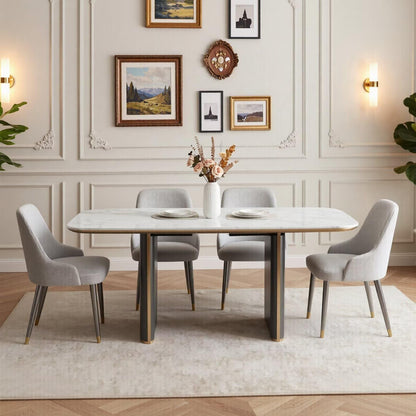 55.12"-78.74"Modern White Marble Dining Table, Luxury Kitchen Table with Sleek Gold Trim Base