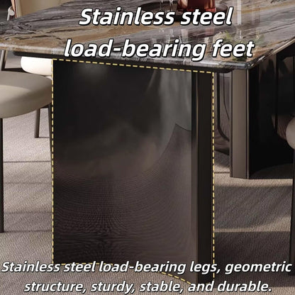55.12"-70.87"Luxury Grey Marble Dining Table Set with 6 Upholstered Chairs