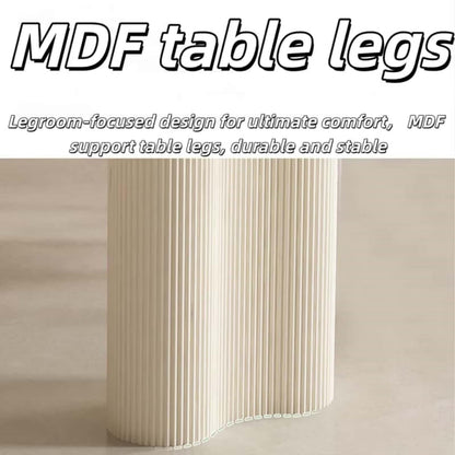 55.12"-78.74"Oval White Marble Dining Table, Modern Table with Fluted Cream Pedestal Base