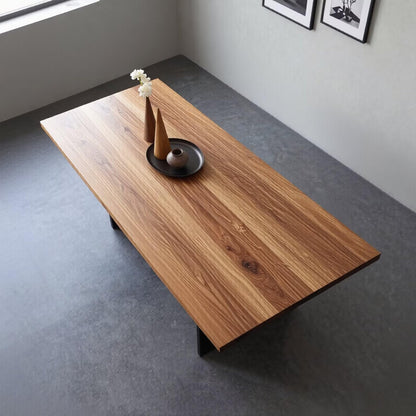 55.12"-78.74"Solid Wood Dining Table, Modern Rectangular Table with Black Metal U-Cut Legs