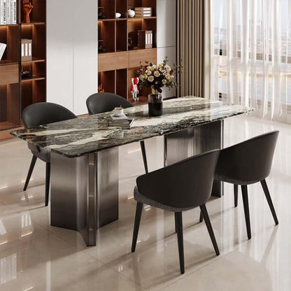 55.12"-78.74"Luxury Marble Dining Table Set with 6 Upholstered Chairs for Home & Apartment