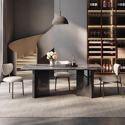 55.12"-70.87"Luxury Grey Marble Dining Table Set with 6 Upholstered Chairs