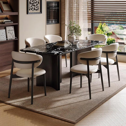 55.12"-70.87"Modern Black & White Marble Dining Table Set with 6 Chairs