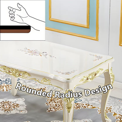 55"-62"Ornate European Dining Table, Cream White with Gold Accents & Curved Legs