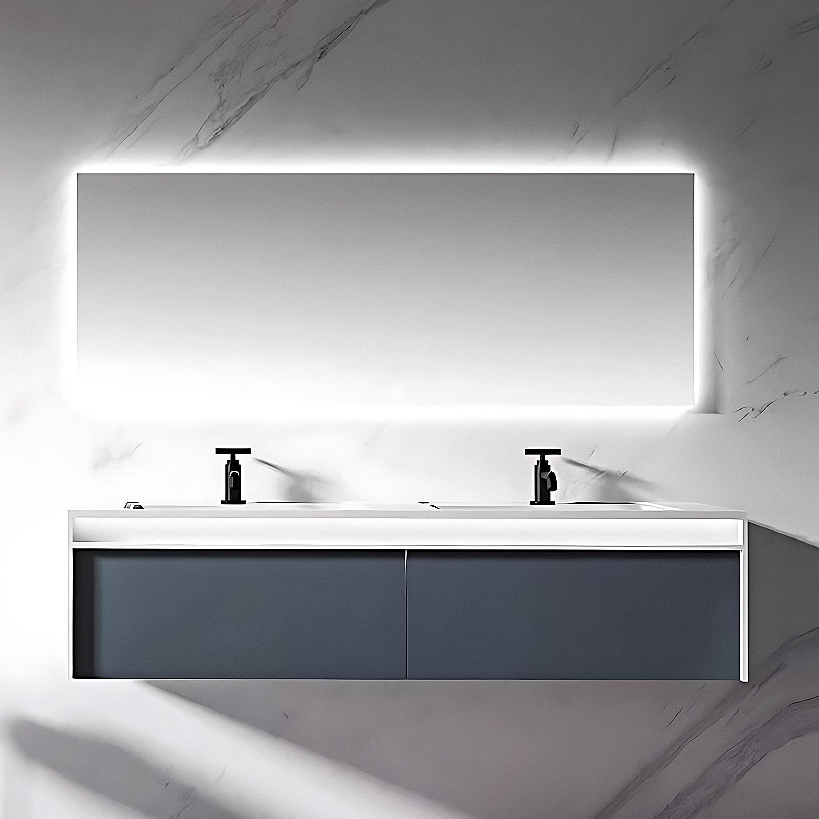 56"- 78" Floating Bathroom Vanity  with Double Sink and Smart LED Mirror