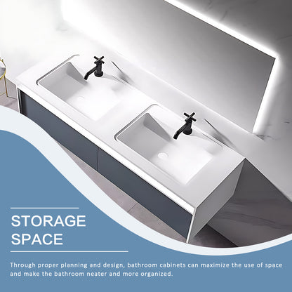 56"- 78" Floating Bathroom Vanity  with Double Sink and Smart LED Mirror