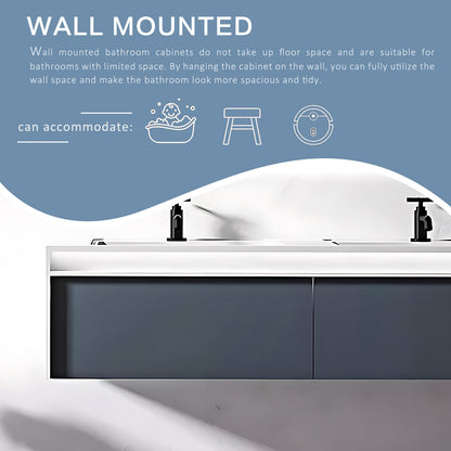56"- 78" Floating Bathroom Vanity  with Double Sink and Smart LED Mirror