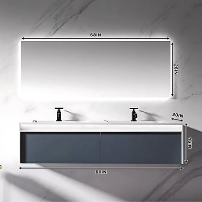 56"- 78" Floating Bathroom Vanity  with Double Sink and Smart LED Mirror